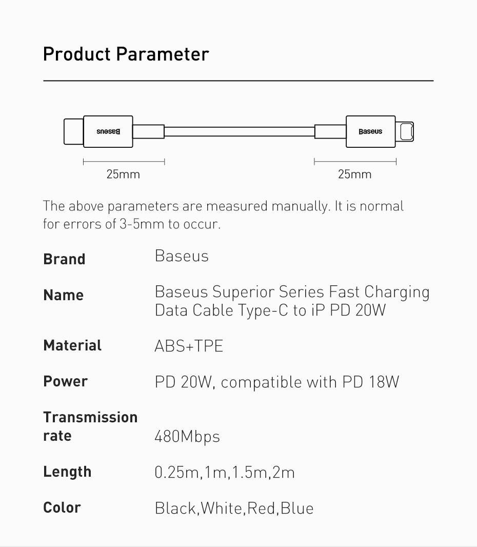 Mô tả Cáp sạc nhanh Baseus PD 20W Cáp C-L tương thích cho cáp USB sạc nhanh 12-14 - 11