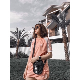 Áo Thể Thao Nam Nữ [Tee Shirt] 3 Stripes  Pink Tay Trắng [ĐỒ TẬP GYM]