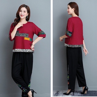 đồ bộ nữ chất liệu đũi nhăn mát mịn ít nhăn điểm họa tiết thổ cẩm Sp14