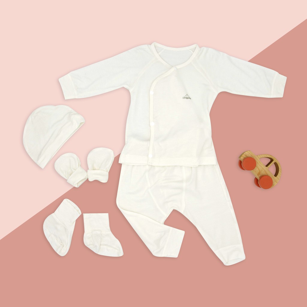 Ảnh Quần áo sơ sinh 5 món newborn cài cúc dài tay (quần, áo, mũ, bao tay, bao chân) mềm mại thoáng khí vải modal Comfybaby 3