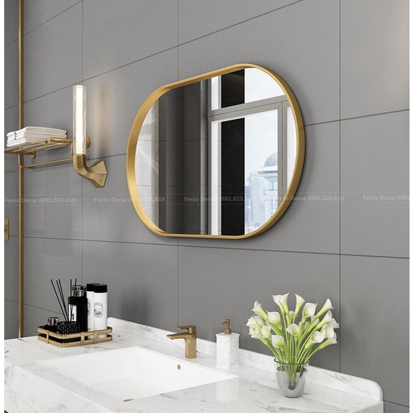 Ảnh Gương nhà tắm hình bầu dục oval elip FENIO DECOR khung viền nhôm chống rỉ sét decor phòng ngủ nhà tắm xinh đẹp 4