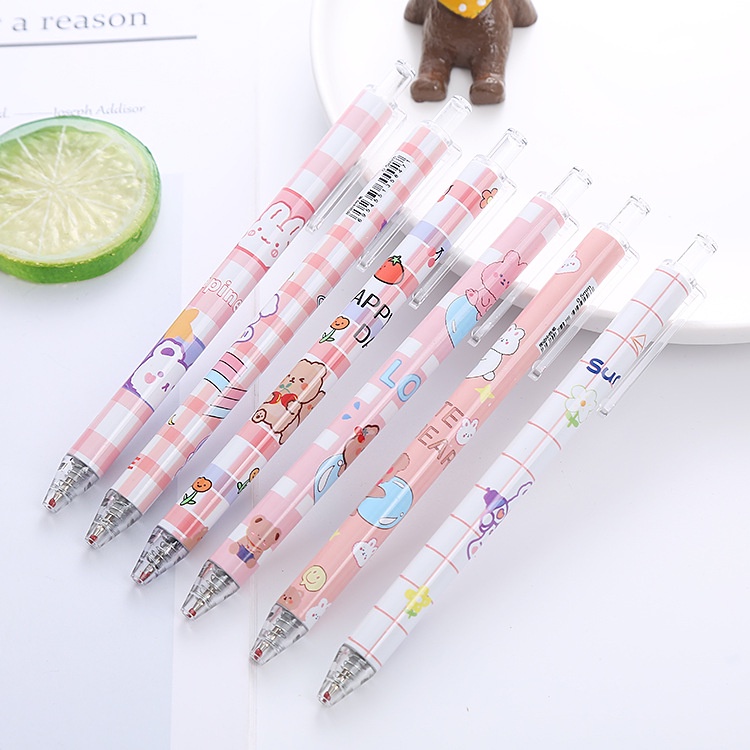 Hộp 6 bút bi bấm gel đen nhiều hình dễ thương