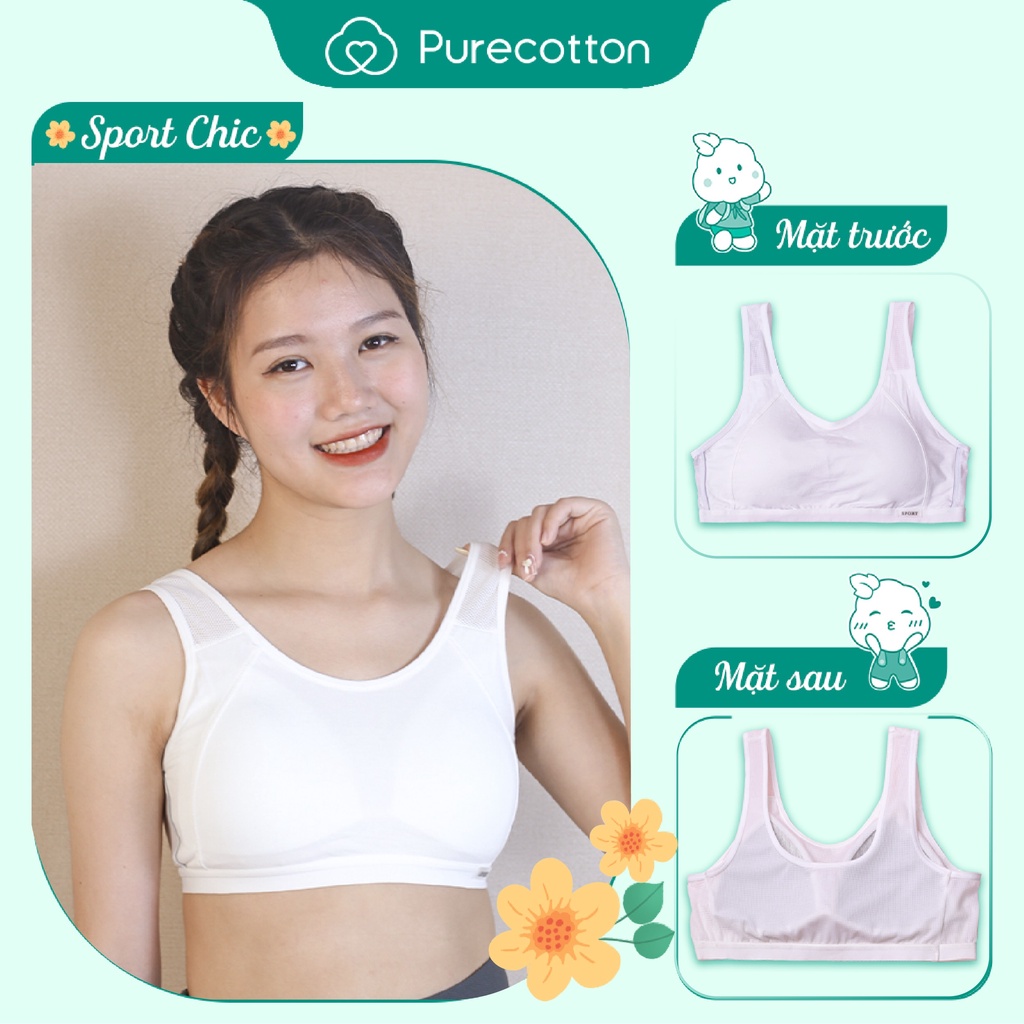 Ảnh Áo lót học sinh Sporty Chic Purecotton lưng lưới thoáng khí kiểu dáng chui đầu - đệm mỏng PC064 2