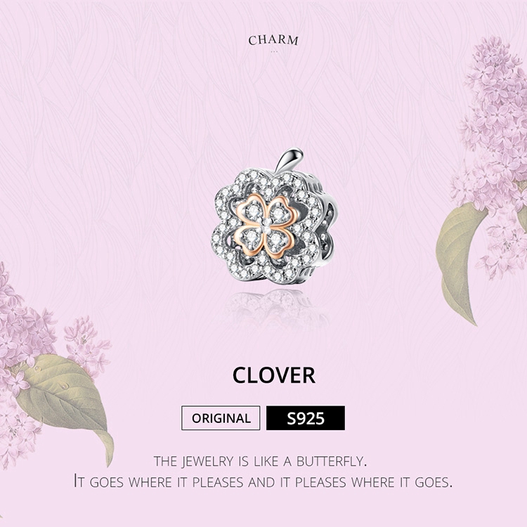 Bamoer Mặt Vòng cổ Hình Cỏ Bốn Lá May Mắn Màu Bạc/Vàng/Xanh Lá/Bạc 925