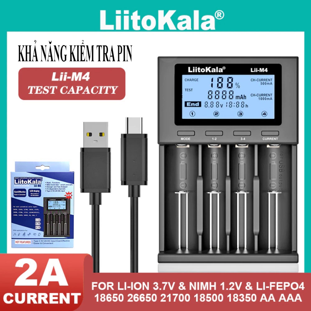 Liitokala Engineer Lii-M4 Bộ sạc pin và test pin đa năng thông minh ...