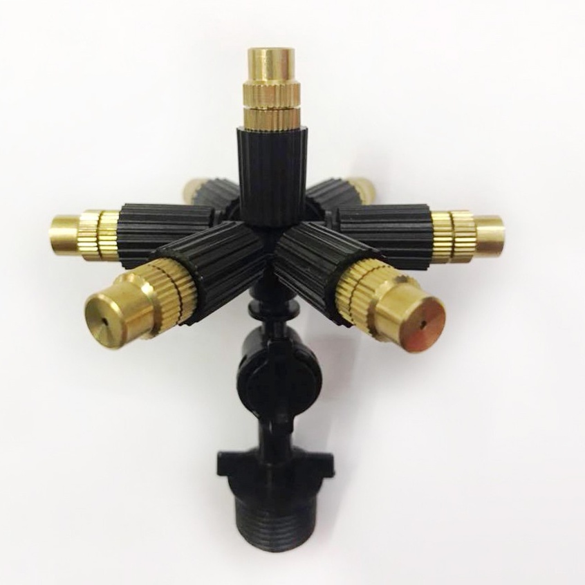 5 Béc Phun Sương 7 Hướng Đầu Đồng - Kèm Ren Nối Ống 21mm kèm Van Chống Rỉ- Béc Tưới Cây, Tưới Nhà Lưới