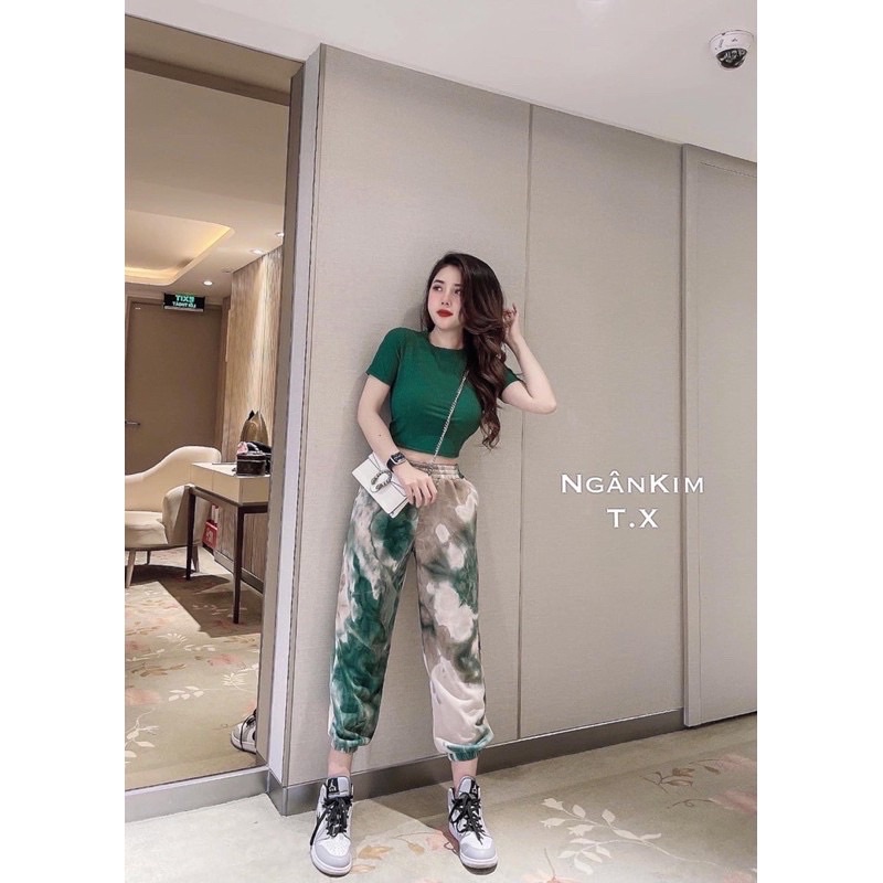 Set Croptop  Eo Zmixc Quần Loang Cá Tính