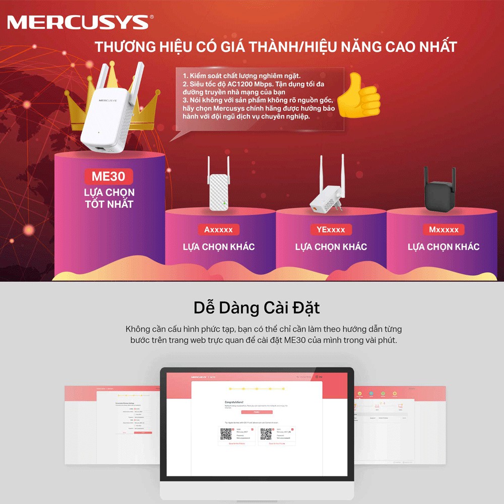 Ảnh Bộ Mở Rộng Sóng Wifi Mercusys ME30 Chuẩn AC 1200Mbps 2