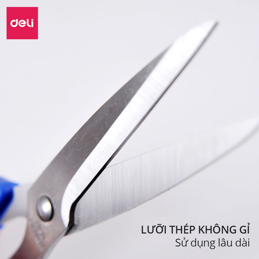 Kéo cắt đa năng Deli - Lưỡi thép không gỉ dùng cắt vải, giấy, đồ văn phòng thủ công, nhà bếp sắc bén siêu bền - E6001