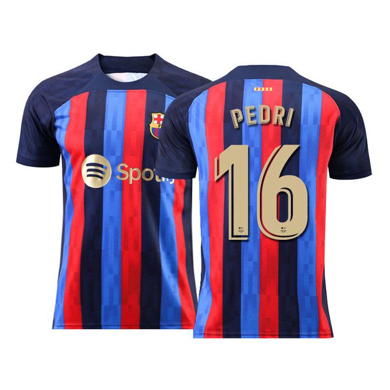 Áo lưu niệm Barcelona 2022-2023 sân nhà với hình ảnh Memphis Depay, Pedri và Messi - BS1/SB1