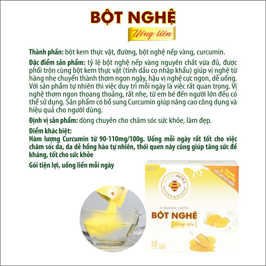 Ảnh Bột nghệ uống liền Honimore 288g (hộp có 18 gói) - curcumin, bột nghệ nguyên chất, sữa thực vật 4
