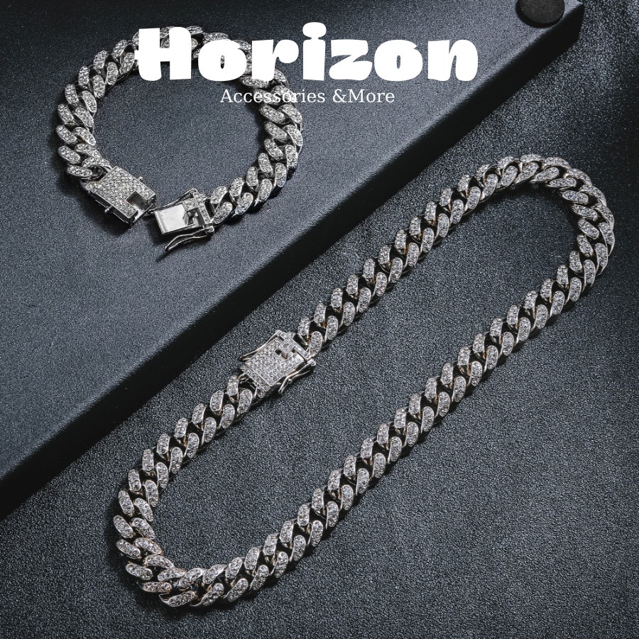 Dây chuyền vòng cổ nam nữ  Vòng Tay Nam Cuban Đính Đá HipHop Dạng Chuỗi Xích Đẹp Streetwear Thép Titan Cuban Đá Horizon
