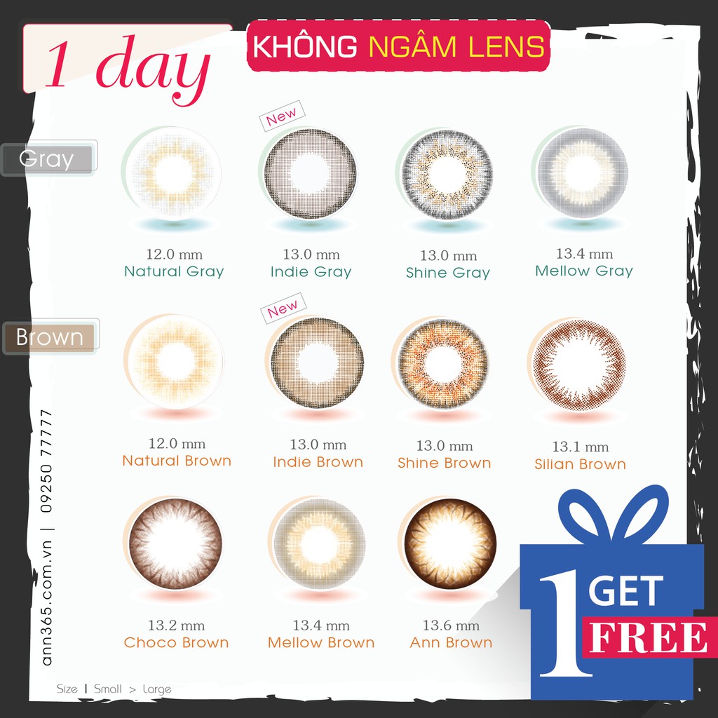 Ảnh Lens mắt cận ANN365 - bộ sưu tập 1 ngày màu nâu, xám không cần ngâm - 1 chiếc 1