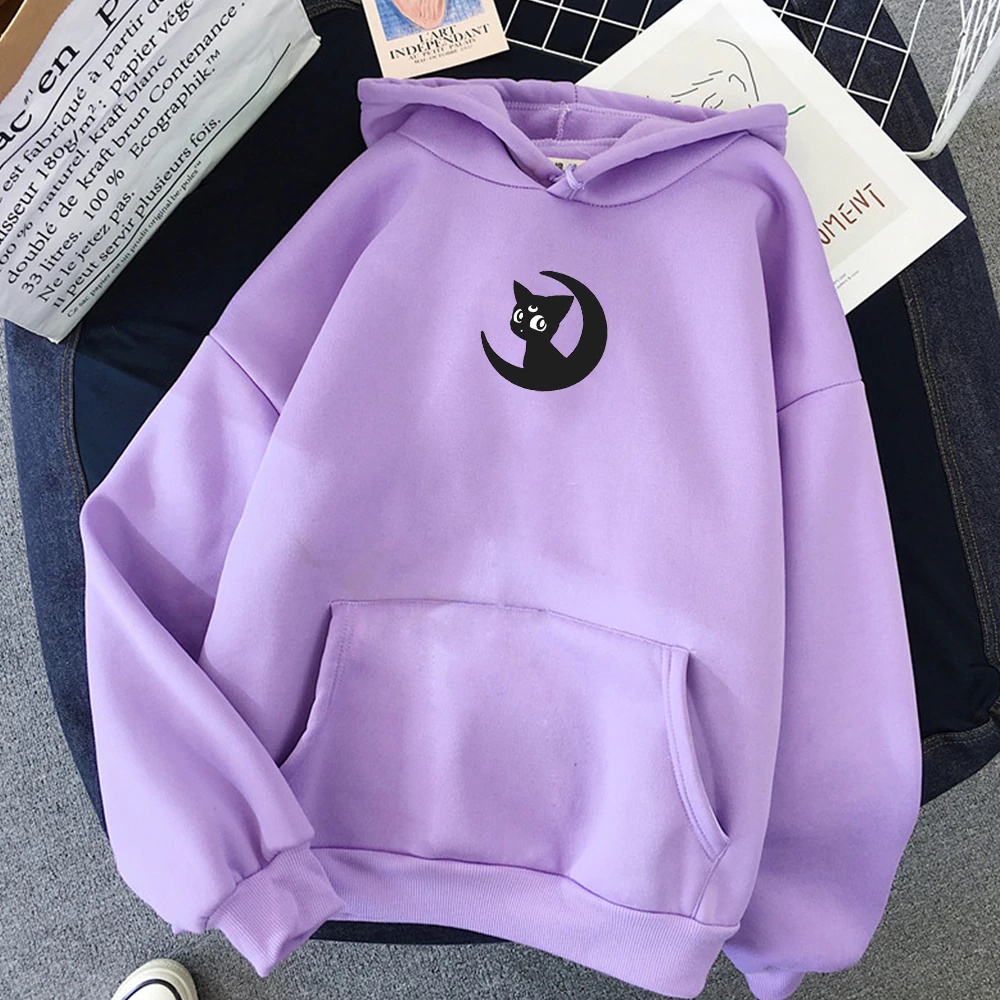 Áo Hoodie Unisex HappyFamily Họa Tiết Chú Mèo Thủy Thủ Mặt Trăng Chất Cotton 100 Cao Cấp