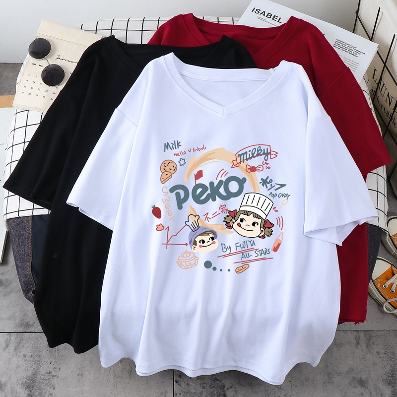 Áo Thun Tay Lỡ Nữ HappyFamily Cổ Trái Tim In Họa Tiết Các Món Bánh Xinh Xắn PEKO Cotton 100 Cao Cấp