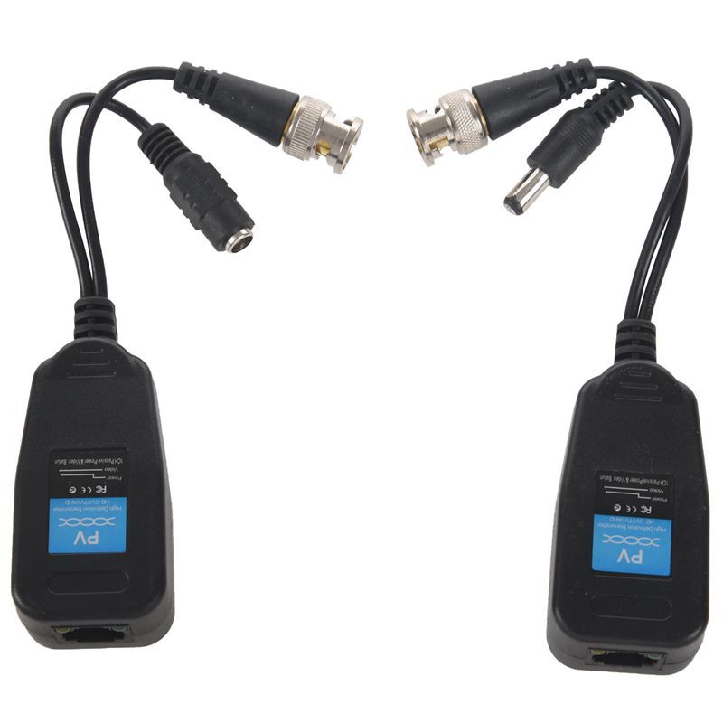 Balun Video thụ động HD-CVI / TVI / AHD có đầu nối nguồn và Bộ phát dữ liệu RJ45 CAT5 1 cặp