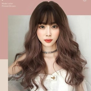 Tóc giả xoăn nguyên đầu cao cấp màu Nâu Hồng. Tóc xoăn sóng duỗi dài kèm mái giả HaminStore