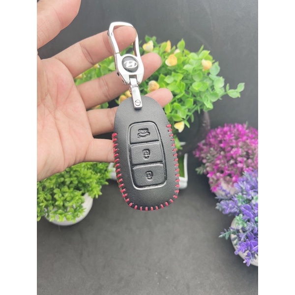 Bao da bò chìa khoá xe ô tô HUYNDAI kona, accent, elantra 3 nút thông minh