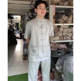 LTụ Thêu TayNgắn Vải ẤnĐộ Cao Cấp Nam# Đồ Lam Nam Đi Chùa