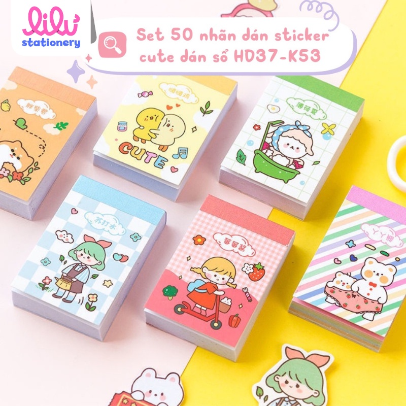 Sticker cute dán sổ anime set 50 nhãn dán HD37-K53 trang trí sổ DIY Bullet Journal Album Quạt Điện thoại Laptop