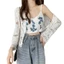 PCF * Nữ Rỗng Khăn Choàng Dài Tay Ren Crop Thanh Lịch Mỏng Che Nắng Mũi V Cổ Mở Phía Trước Mỏng Shrug Áo Len Áo