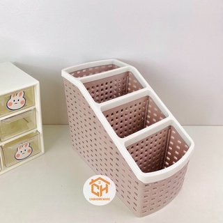 Khay Đựng Bút 4 Ngăn Việt Nhật Plastic 5696 – Hộp Nhựa Để Bàn Gọn Gàng Tiện Dụng – Cam Homeware