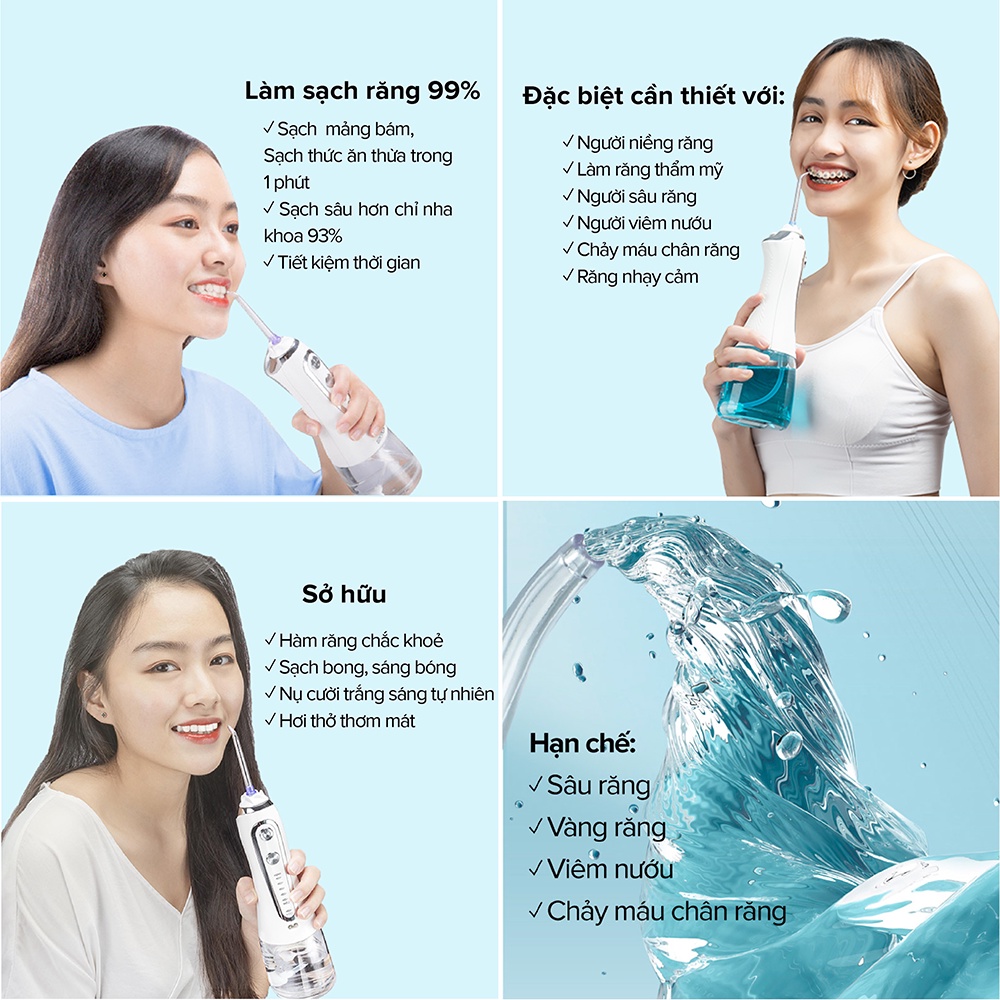 Mô tả Máy tăm nước cầm tay Maxcare Max456SE chính hãng Nhật Bản, 5 chế độ, Áp lực tia nước 1400 lần 1 phút sạch mảng bám - 3