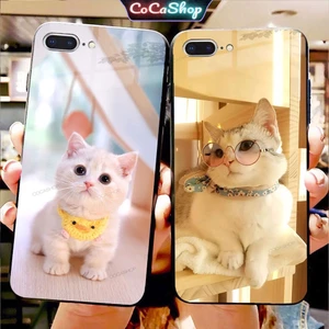 Ốp Lưng iPhone Mèo Dễ Thương Xinh Xắn Mặt Kính Nano Dẻo