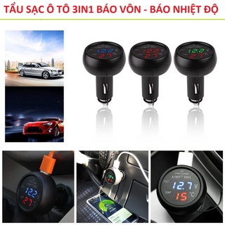 Tẩu sạc điện thoại xe hơi 3in1 đa năng kèm đồng hồ báo nhiệt độ- báo vôn ắc quy mẫu mới loại tốt