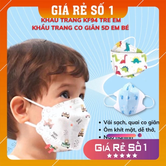 Khẩu trang trẻ em ❤️𝑭𝒓𝒆𝒆𝒔𝒉𝒊𝒑❤️ Khẩu trang KF94 cho bé 5D kháng khuẩn, Vải sạch chất lượng họa tiết xinh xắn đáng