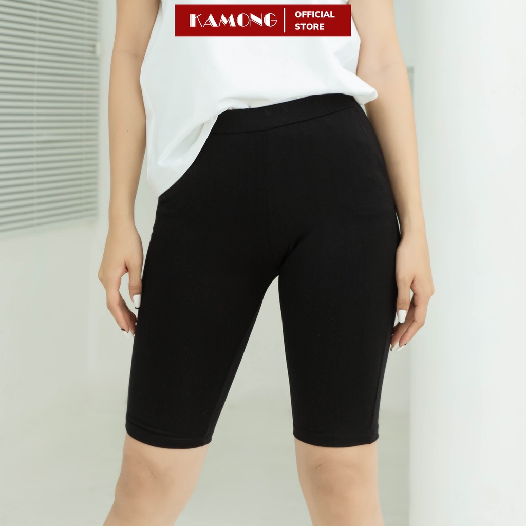 Ảnh Quần legging đùi nữ cạp cao KAMONG Nâng Mông Cao Cấp có túi vải cotton dẻo co dãn tốt dáng ngắn LG004 4