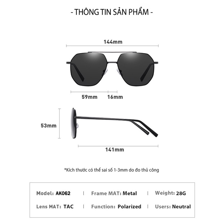 Ảnh Kính Râm Nam Phân Cực AORON Chống Tia UV400 Chống Chói Gọng Metal Cao Cấp Siêu Thời Trang Hàn Quốc AK062 2
