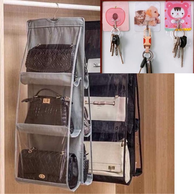 (Xả kho ) Bộ giá để túi xách 6 ngăn tặng 3 móc cường lực 3D-(Freeship, Clip thật)