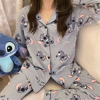 [Hàng Có Sẵn] Bộ Đồ Ngủ Tay Dài In Hình Stitch Hoạt Hình Dễ Thương Ngọt Ngào Thời Trang Xuân Thu Mặc Ở Nhà