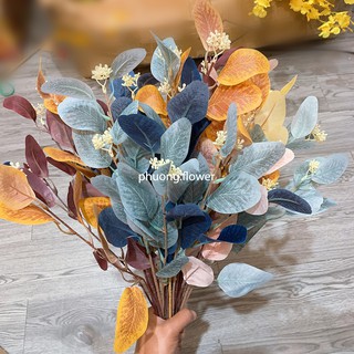 Cành bạch đàn giả cành lá bạch đàn Mỹ nhân tạo 3 nhánh dài 52cm màu pastel dùng trang trí tuyệt đẹp
