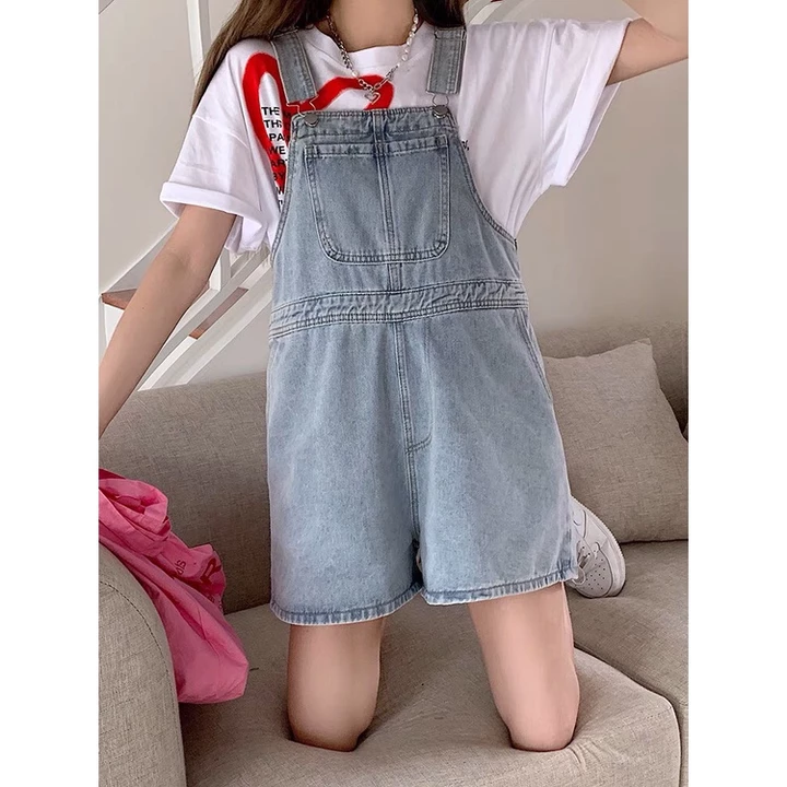 Quần Yếm Bò Nữ MIAA form Rộng Hai Dây, Quần yếm Sooc Jeans Dáng Yếm Ulzzang Xanh Nhạt Cao Cấp