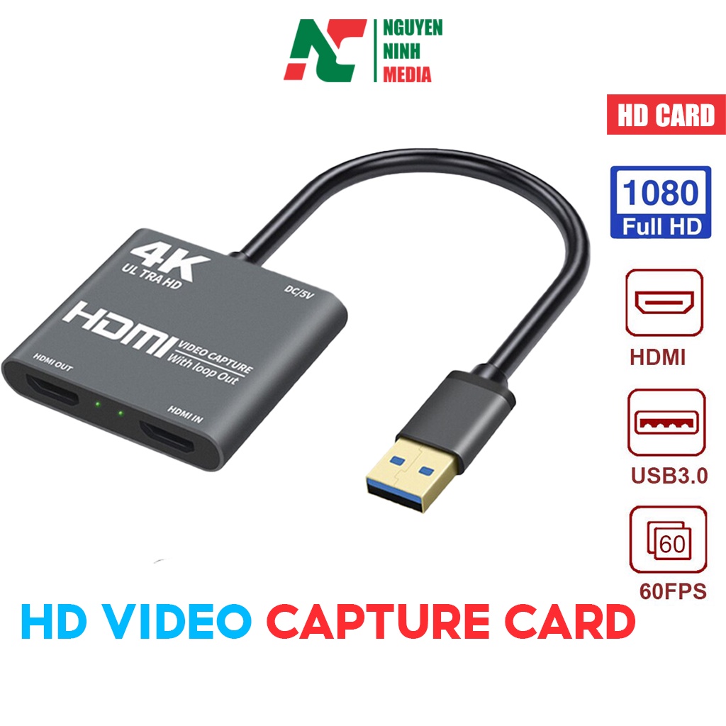 Cáp HDMI to USB Video Capture Card 1080P 60FPS Hỗ Trợ Live Stream,  Ghi Hình Từ Điện Thoại, Camera, PS4, XBOX