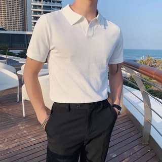 Hàn Quốc Nam Hàn Quốc Nhẹ Sang Trọng Cổ Chữ V Dệt Kim Ngắn Tay Áo Thể Thao Màu Trơn Thời Trang Ve Áo Cổ Lụa Nửa @