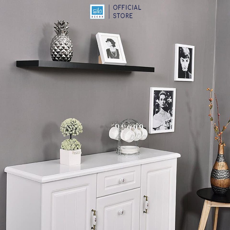 Ảnh Kệ Thanh Ngang Rộng 20cm, Gỗ Dày 25mm Treo Tường Màu Đen SIB Decor KT005 2