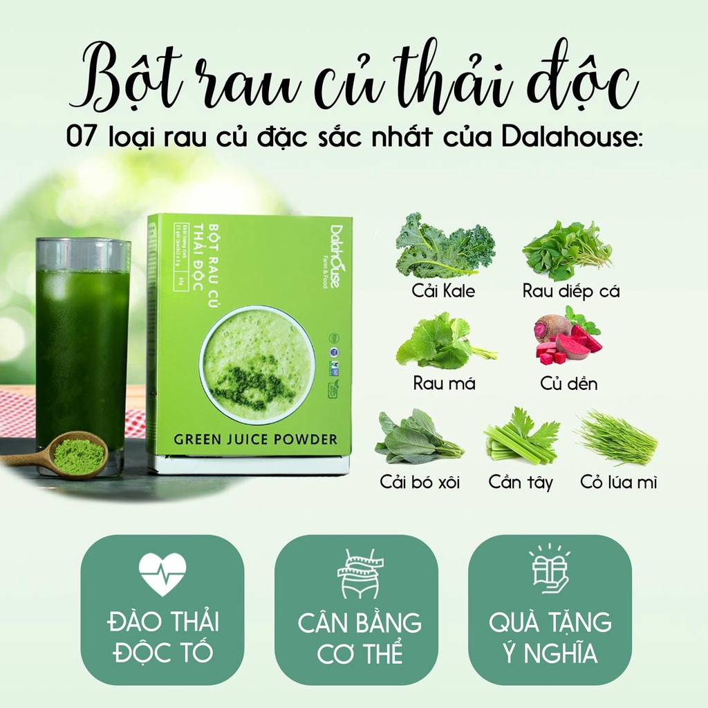 Ảnh Bột rau detox cần tây diếp cá cải xoăn lúa mì bó xôi củ dền rau má Dalahouse 7 vị  21 gói 1