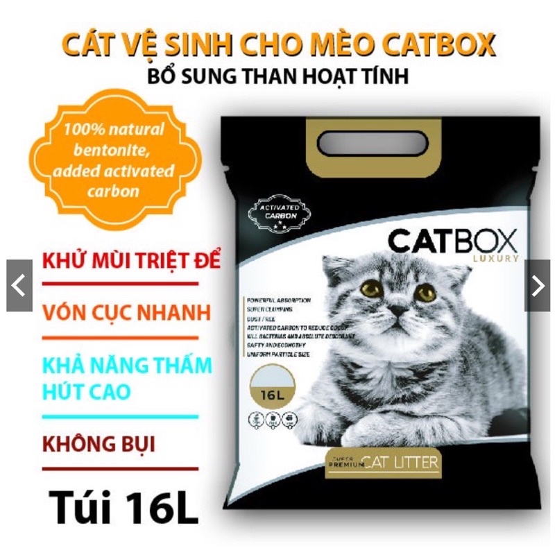 Cát vệ sinh cho mèo catbox 16L = 8L x 2 luxury bổ sung than hoạt tính ...