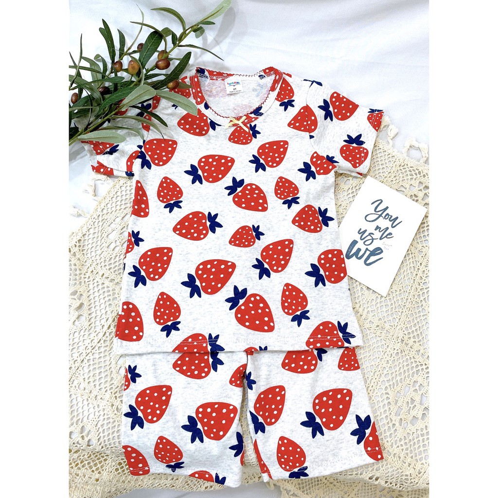 Bộ Cộc Tay Cotton 100 % Thoáng Mát In Nhiều Họa Tiết Siêu Xinh Cho Bé Gái (20-30kg)