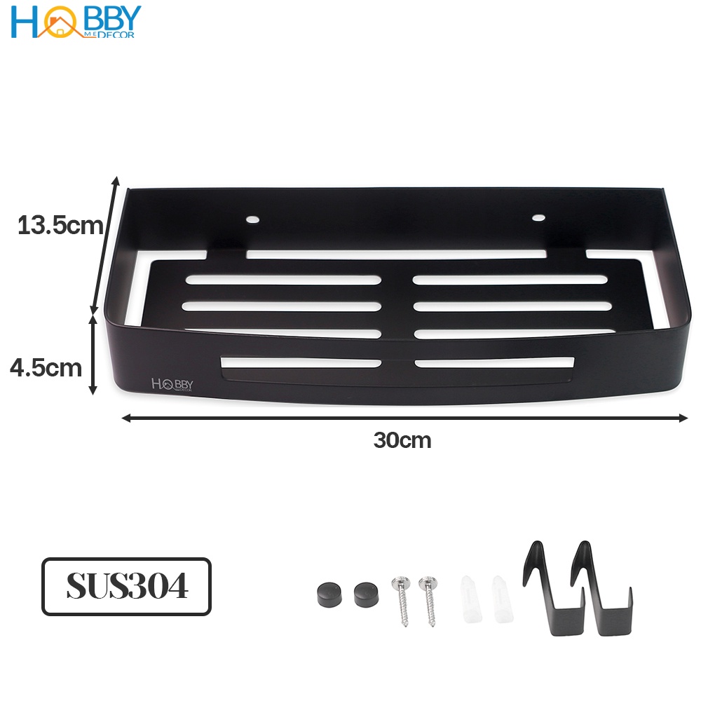 Kệ chữ nhật phòng tắm màu đen Inox 304 gắn tường Hobby Home Decor KCN3