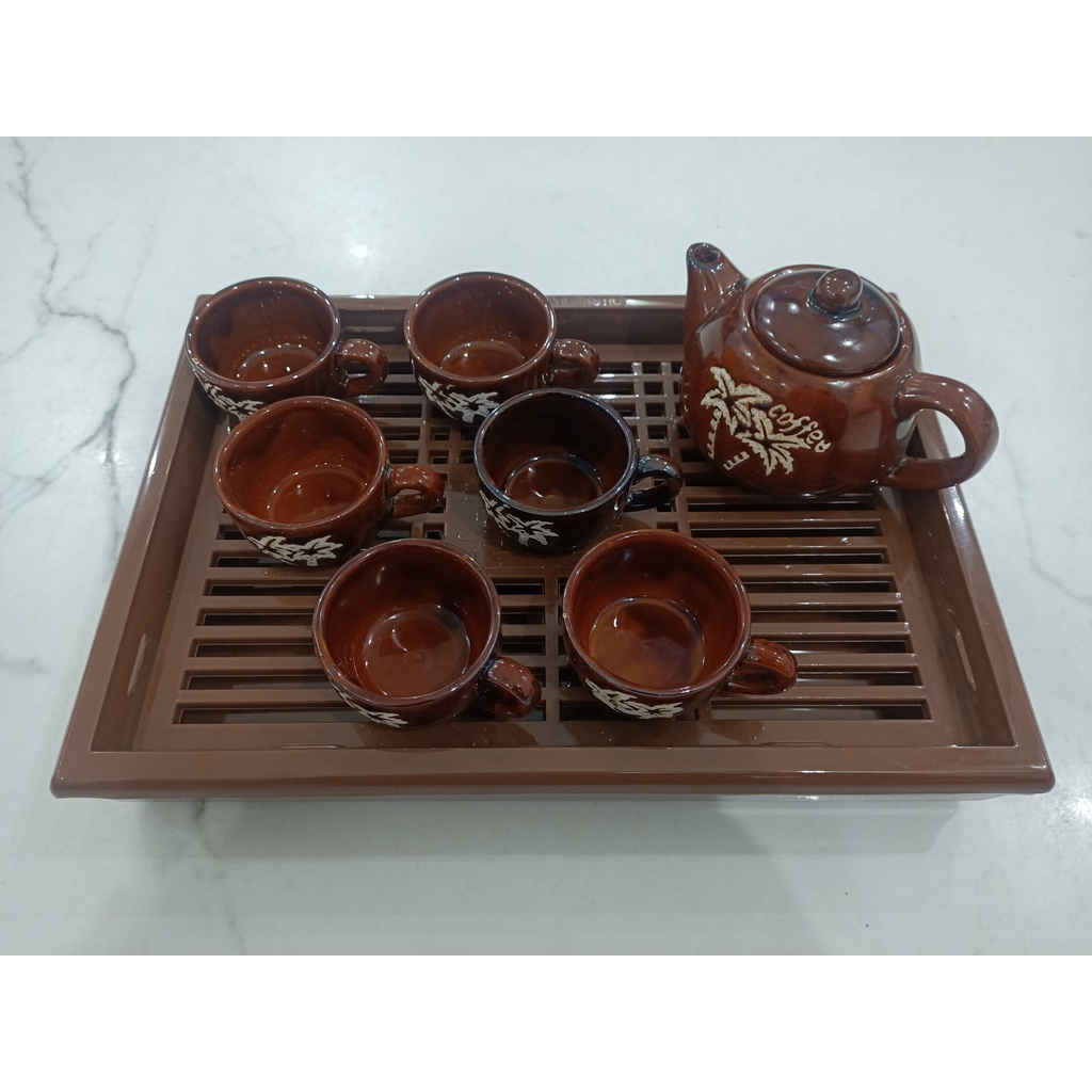 Bộ ấm chén to uống trà ❤️TẶNG KÈM KHAY ❤️ bộ ấm trà men cafe hoa văn đẹp
