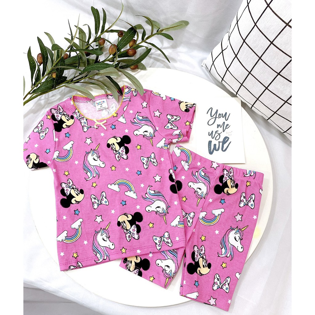Bộ Cộc Tay Cotton 100 % Thoáng Mát In Nhiều Họa Tiết Siêu Xinh Cho Bé Gái (10-20kg)