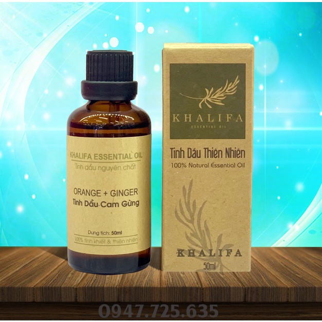 Tinh Dầu Cam Gừng Nguyên Chất Khalifa 50ml Tốt Cho Da Giảm Stress Khử Mùi Chống Say Xe Hàng Chính Hãng