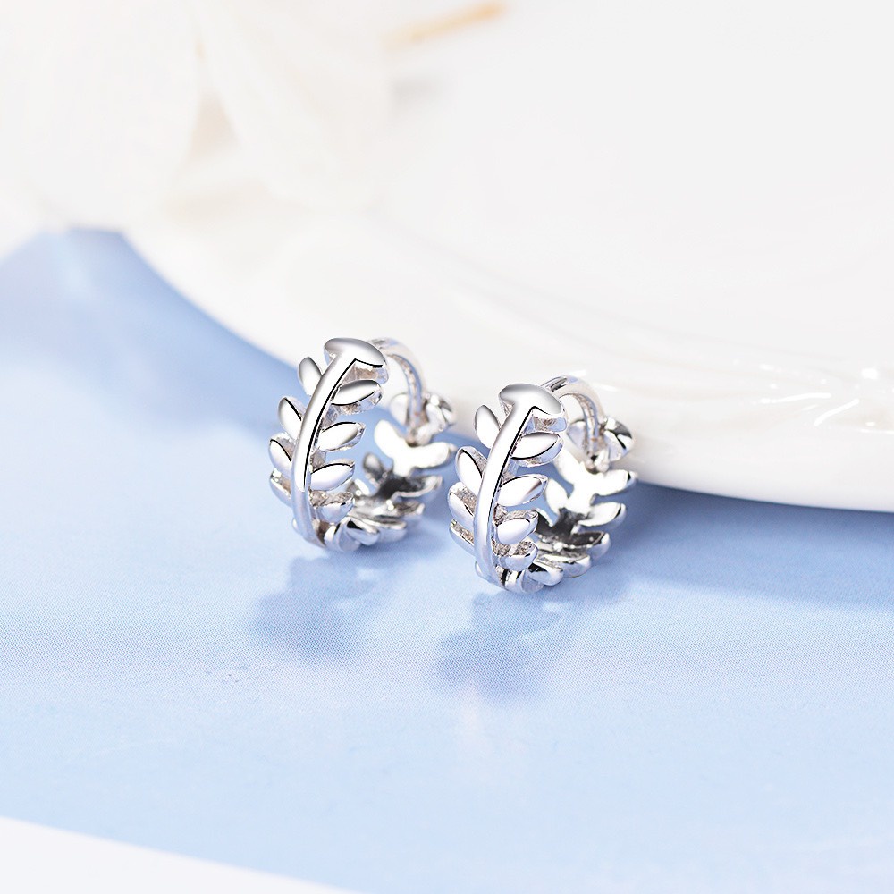 Ảnh Khuyên tai bạc 925 lá oliu trơn xinh xắn trẻ trung Dế Bạc – K5587-3 2
