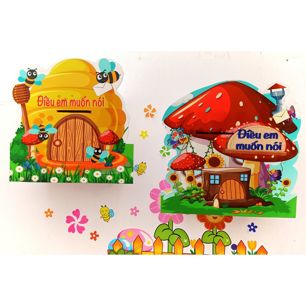 Hộp Thư Điều Em Muốn,  phía sau là hộp giấy ( mẫu ngẫu nhiên ) trang trí lớp (Đồ dùng dạy học Miki)