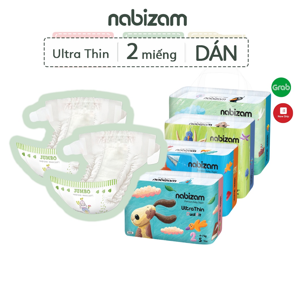 Ảnh Set 2 Miếng Tã/Bỉm Dán NABIZAM Ultra Thin Siêu Mỏng, Thấm Hút Chống Tràn Size S44/M40/L36/XL32 Từ 4-15kg, 2 Miếng/Set 1
