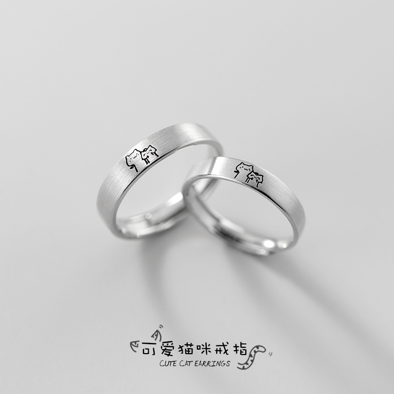 Nhẫn Hở Mạ Bạc 925 Hình Mèo Dễ Thương Có Thể Điều Chỉnh Kích Cỡ